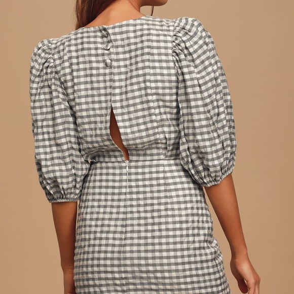 Lulus Checks Appeal Black Gingham Puff Sleeve Mini Dress Medium - Picture 2 of 5
